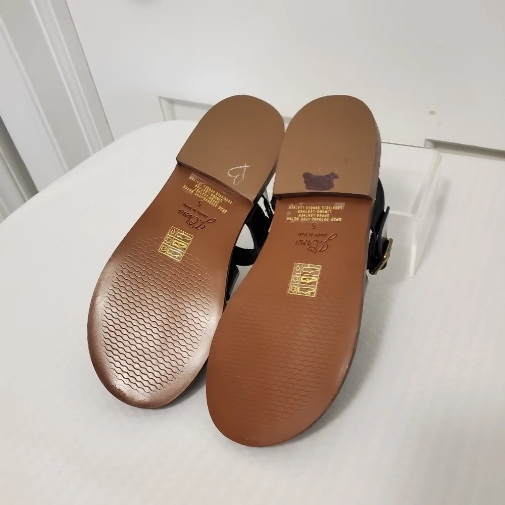NWOB J. Crew Fisherman Spazzolato Shiny Black Leather Sandals Size 5